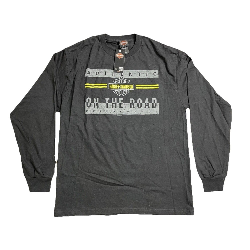 NWT Harley Davidson Men L Black LS‎ Tee On The Road, Back-Ocean State Exeter RI